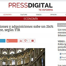 El importe de las fusiones y adquisiciones sube un 214% en el primer trimestre, segn TTR